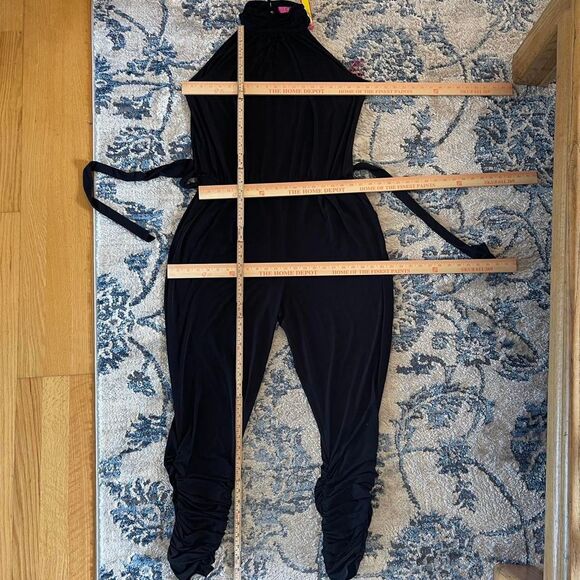 NWT Catherine Malandrino Black Halter Jumpsuit Romper Ruched Neck Maxi Size L - Picture 8 of 8